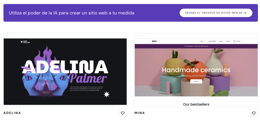 La página de plantillas del Website Builder en Hostinger