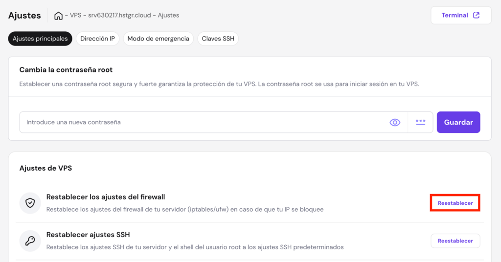 Ajustes del VPS