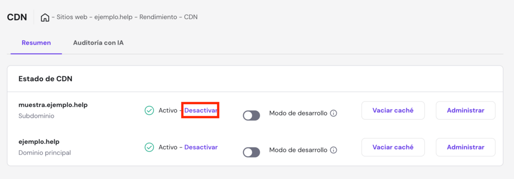 CDN en hPanel