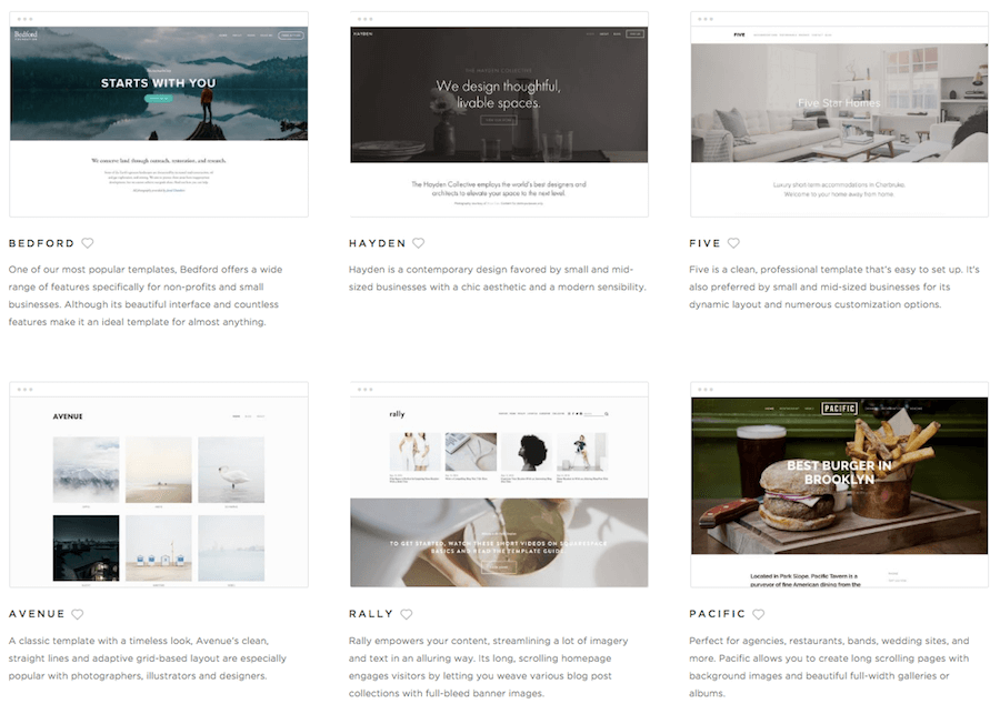selección de temas de Squarespace