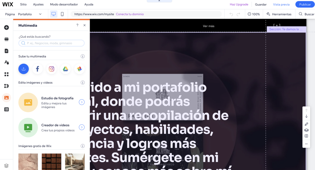Elementos multimedia del creador de Wix