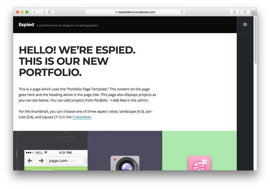 Espied WordPress plantilla portfolio