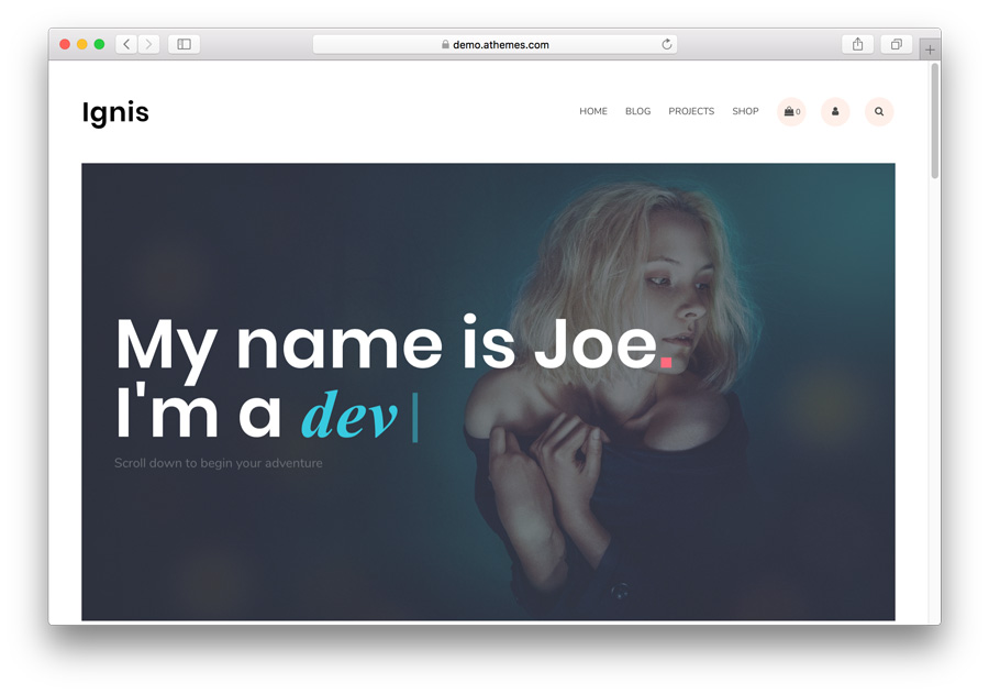 P&aacute;gina de inicio del tema Ignis WordPress Portfolio