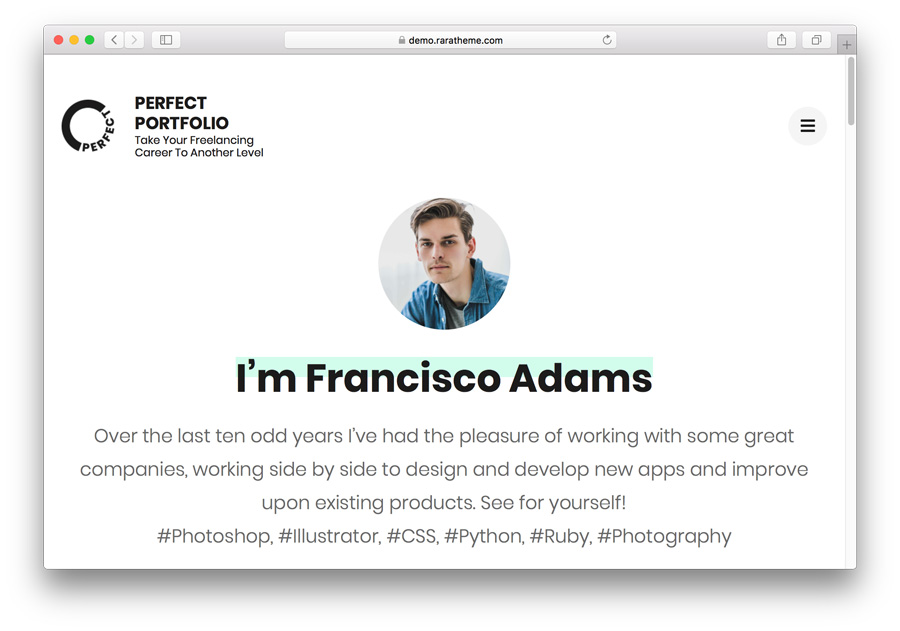P&aacute;gina de inicio de Perfect portfolio