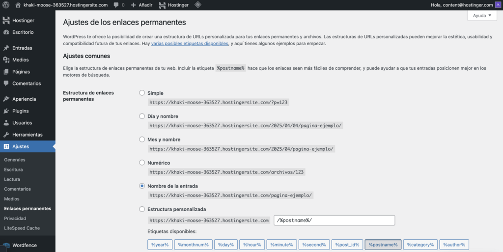Ajustes de permalinks en WordPress
