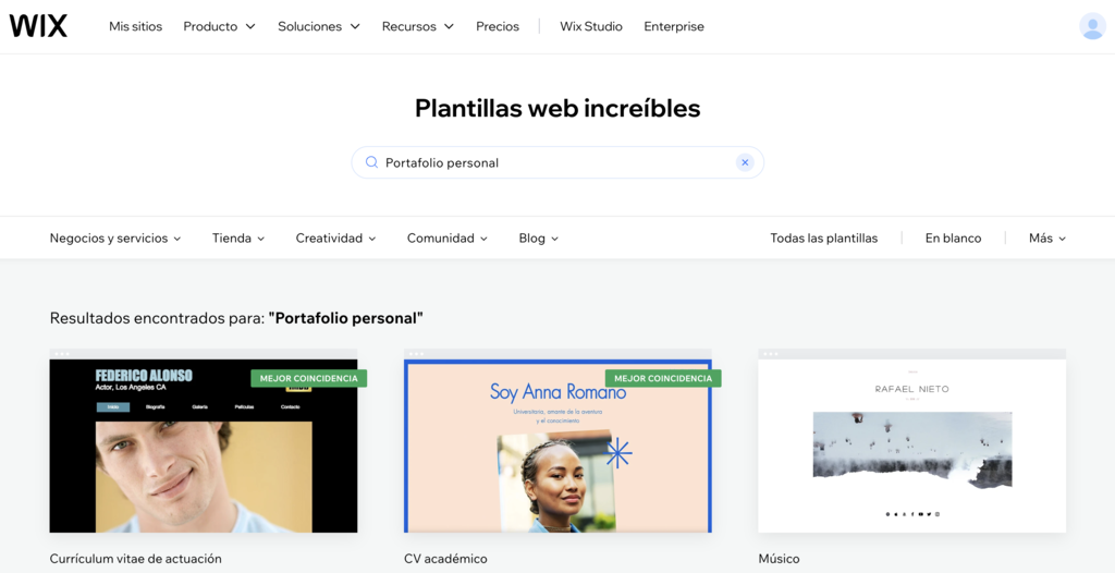 Plantillas web de Wix