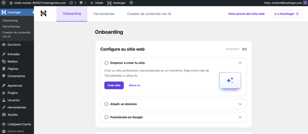 Plugin de control de Hostinger en WP 