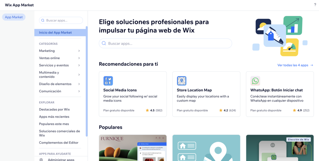 Sitio web de Wix App Market