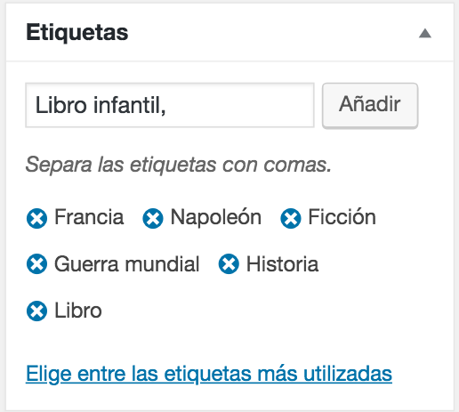 A&ntilde;adir etiquetas de WordPress para nueva publicaci&oacute;n