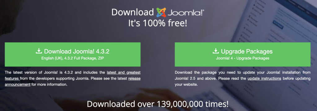 P&aacute;gina principal de descarga de Joomla
