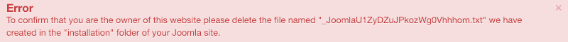 Error de instalaci&oacute;n de Joomla: para confirmar que usted es el propietario de este sitio web, elimine el archivo que hemos creado en la carpeta "instalaci&oacute;n" de su sitio Joomla.