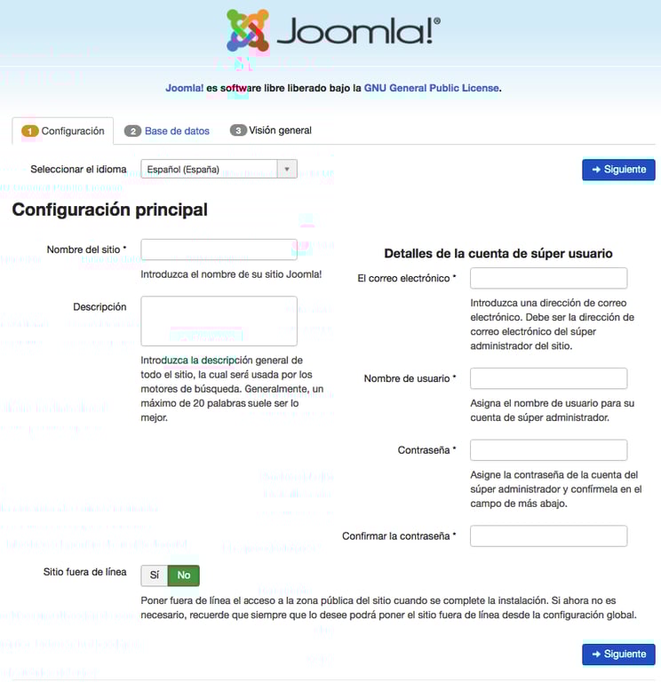 Instalando Joomla manualmente - configuraci&oacute;n principal