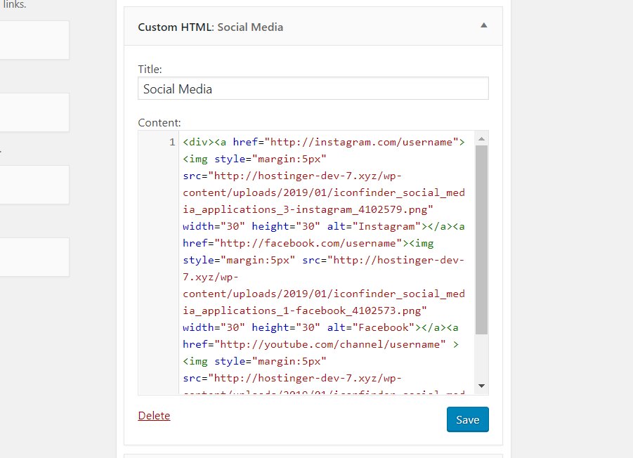 Ingresando los c&oacute;digos para mostrar &iacute;conos de redes sociales como HTML personalizado