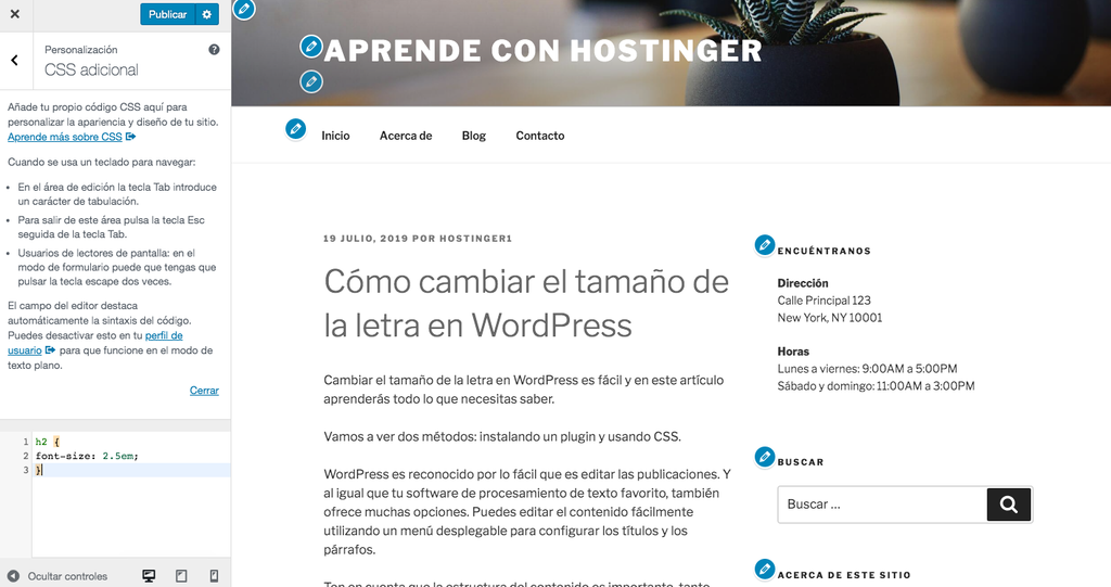 Cambiar el tamaño de fuente del encabezado usando CSS adicional