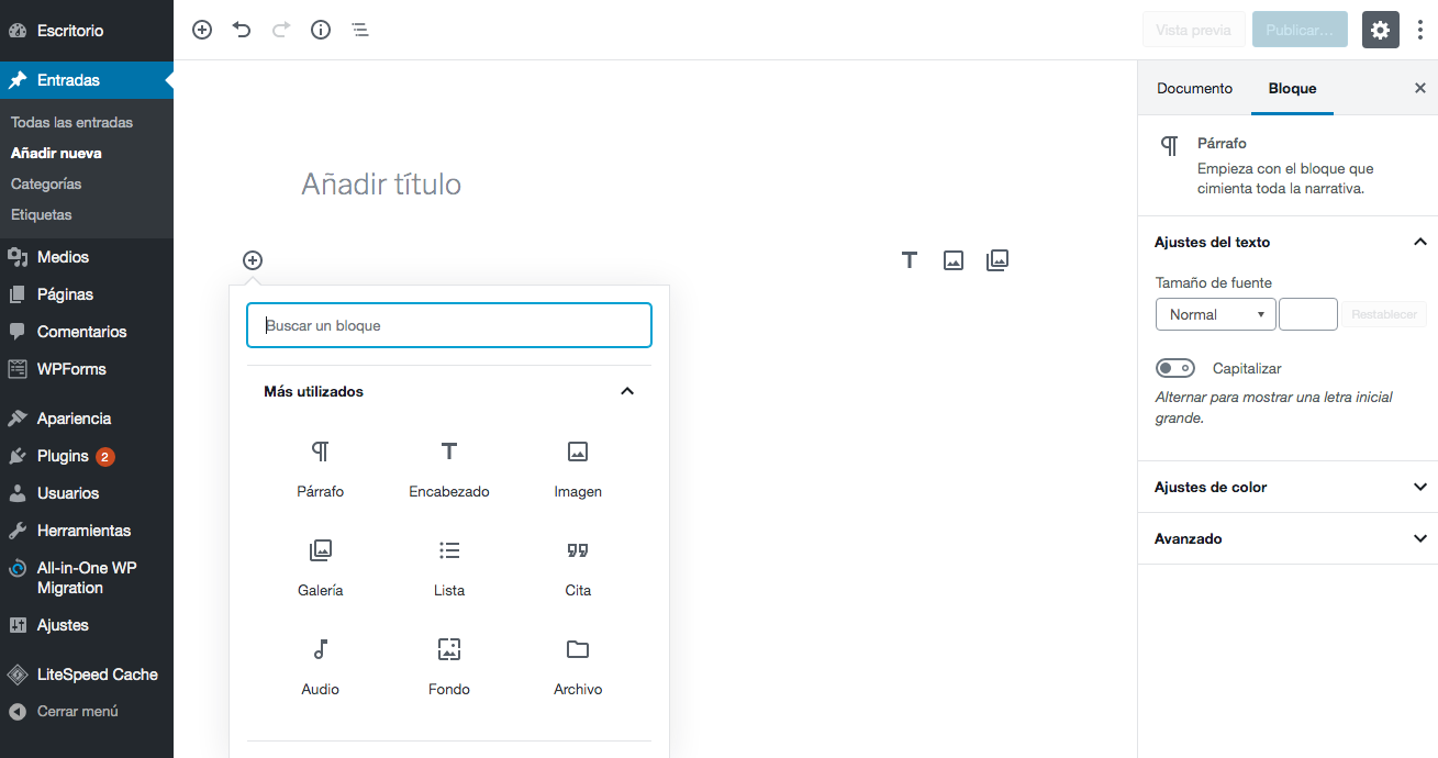 Cómo se ven los bloques del editor Gutenberg