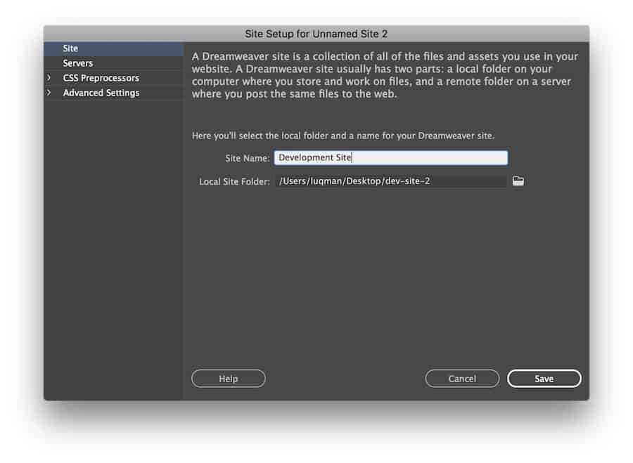 Crear un nuevo sitio desde Dreamweaver