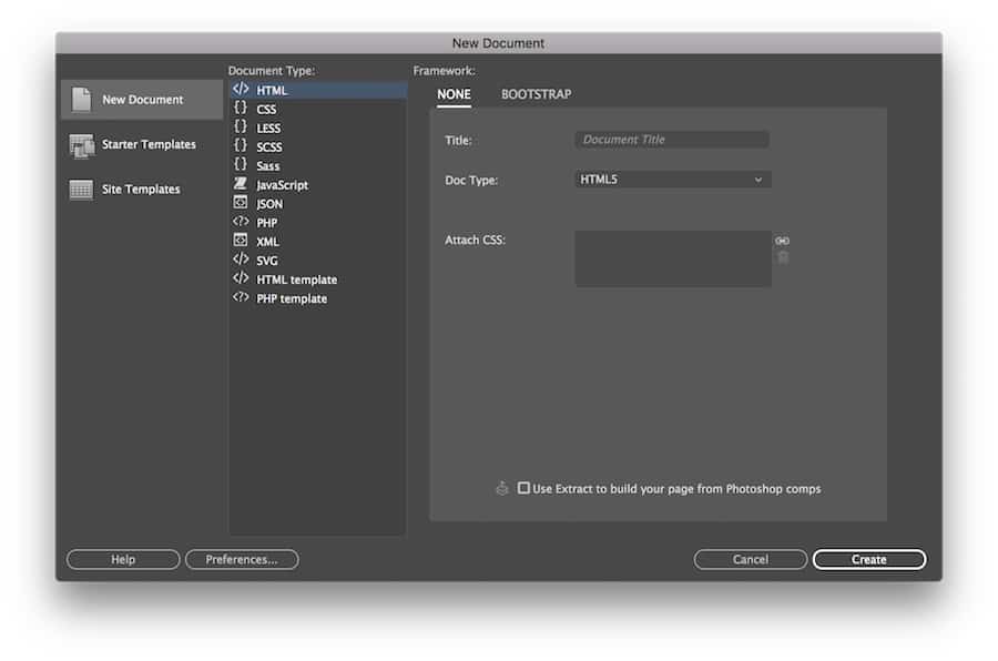 Cree un nuevo documento para su sitio