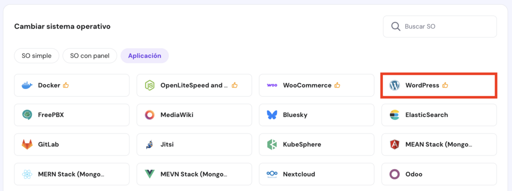 Cambiar sistema operativo en hPanel