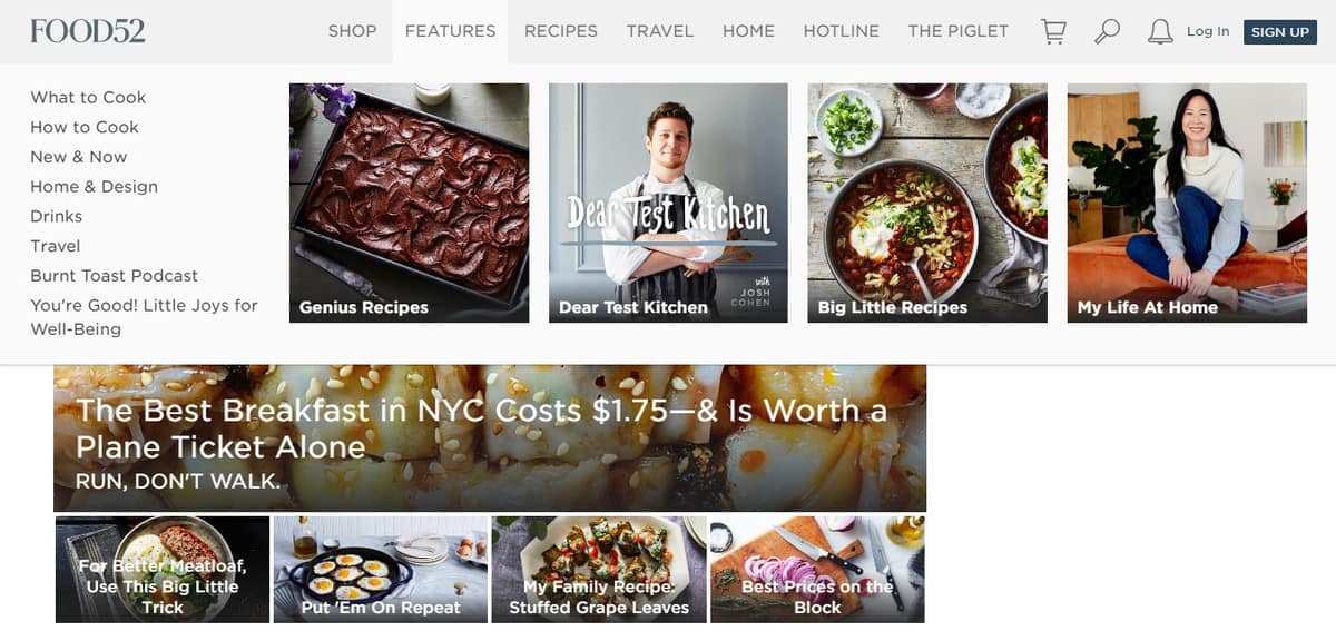 P&aacute;gina de inicio del blog de recetas Food52