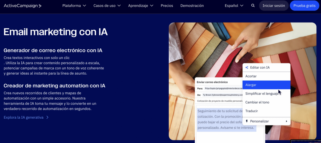 Sitio web de ActiveCampaign
