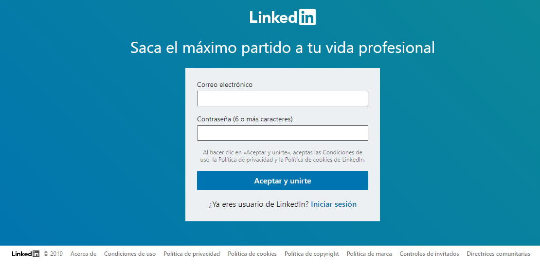 Página de inicio de Linkedin