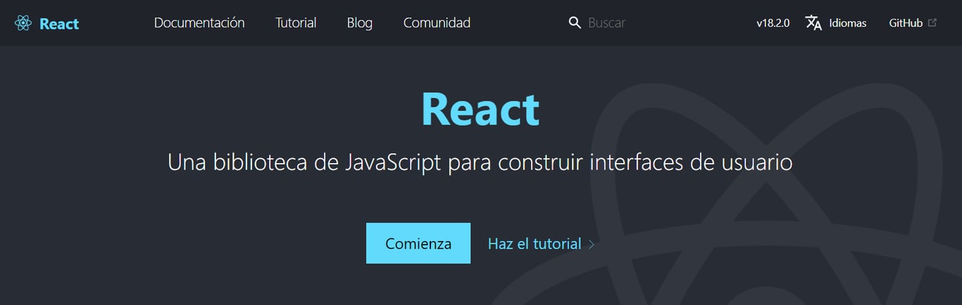 Interfaz del sitio web de React