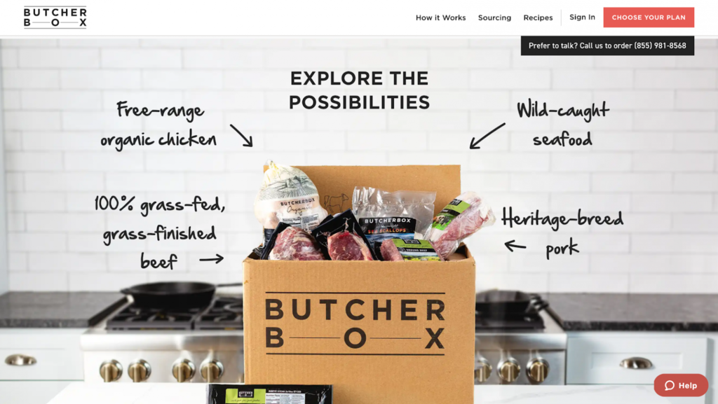Homepage de Butcher Box