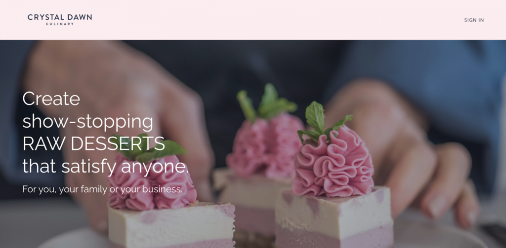 P&aacute;gina web del curso de postres de Crystal Dawn