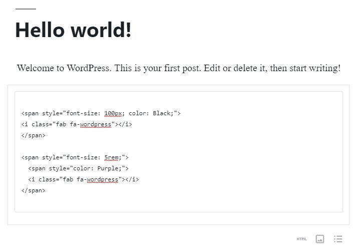 Ejemplo de fragmentos de HTML para personalizar los iconos de color y tama&ntilde;o de Font Awesome