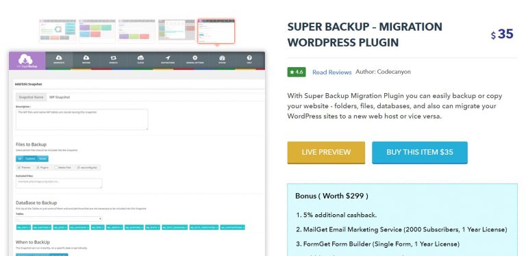 Ejemplo de Super Backup WordPress plaugin y p&aacute;gina de oferta