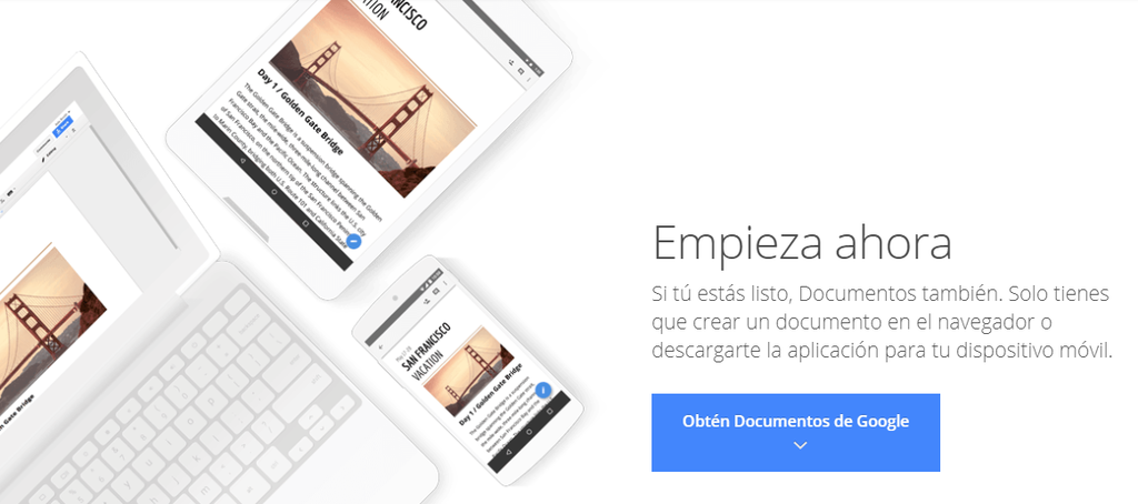 La página de inicio de Google Doc. herramientas de colaboracion
