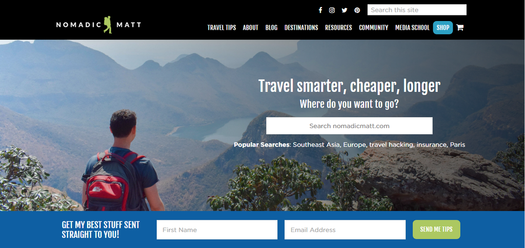 La p&aacute;gina principal de Nomadic Matt