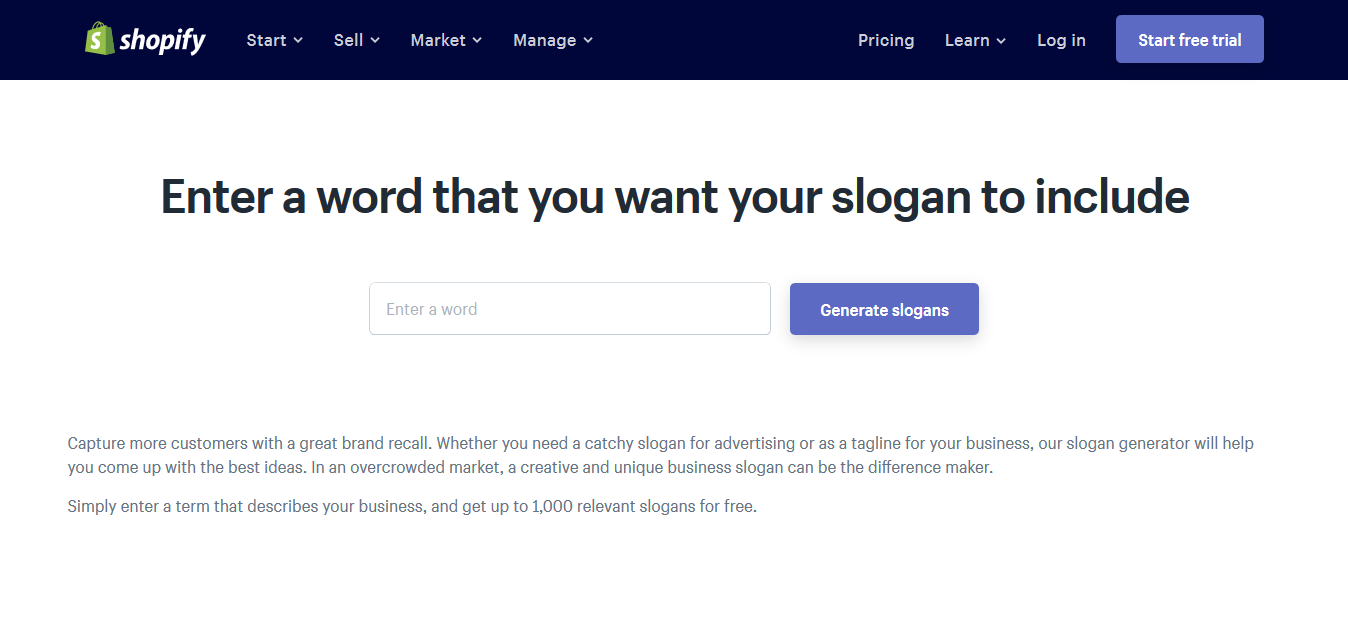 Página de inicio de Shopify