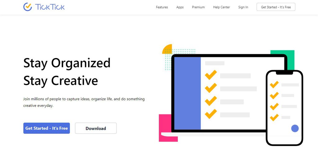 Página de inicio de TickTick