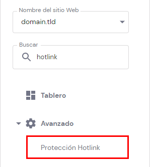El bot&oacute;n de protecci&oacute;n Hotlink en hPanel