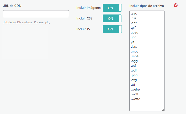 P&aacute;gina CDN de LiteSpees Cache, secci&oacute;n URL de CDN