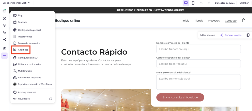 Opción de analíticas de HWB