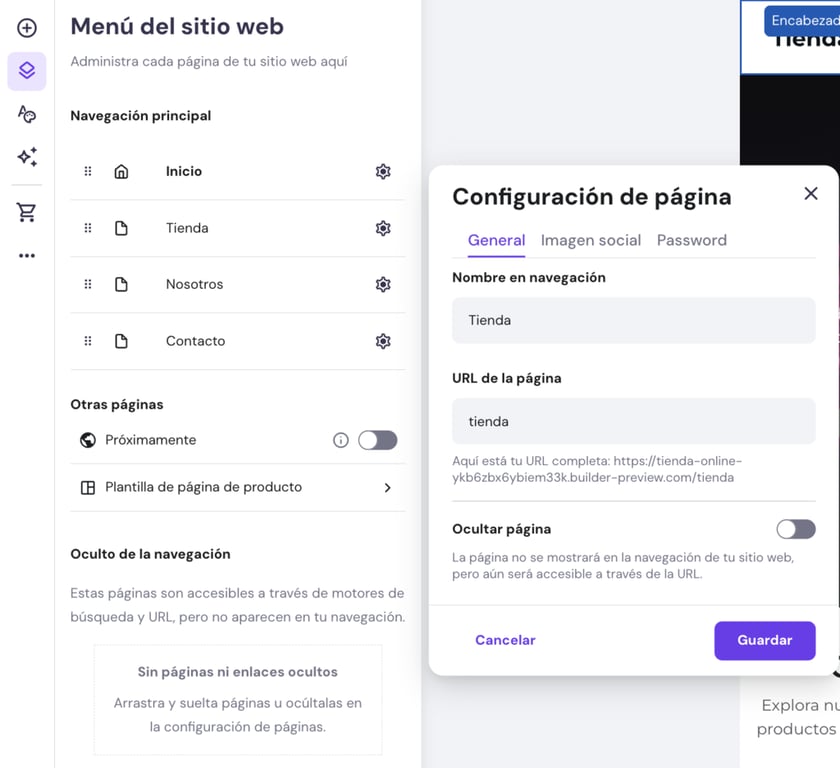 Configuraci&oacute;n de p&aacute;gina en HWB