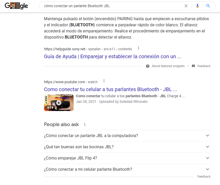 Imagen que muestra una búsqueda en Google con intención informativa