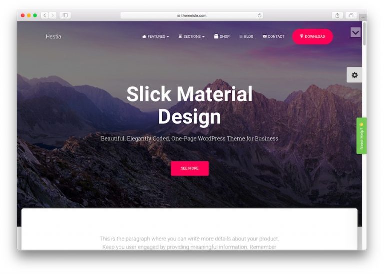 Demostraci&oacute;n del tema Hestia WordPress para blogs
