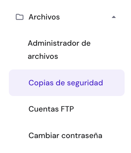 Men&uacute; de archivos de hPanel