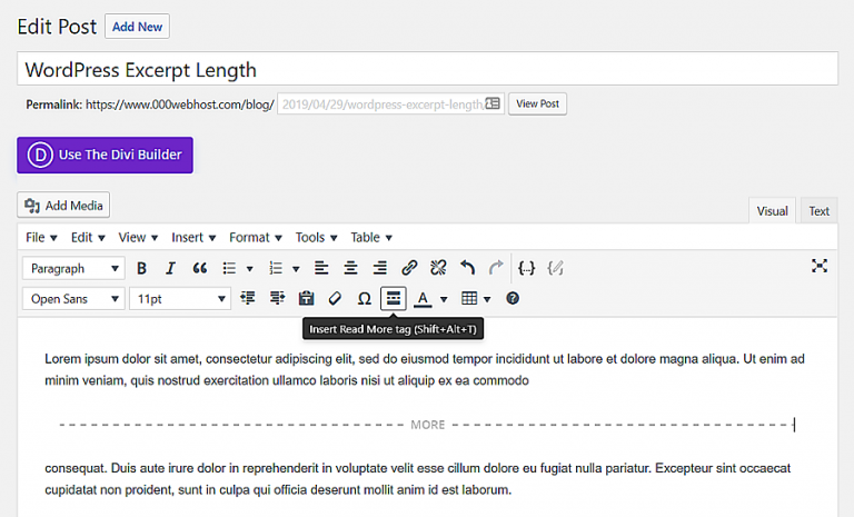 Insertar una etiqueta Leer m&aacute;s en una publicaci&oacute;n de WordPress.