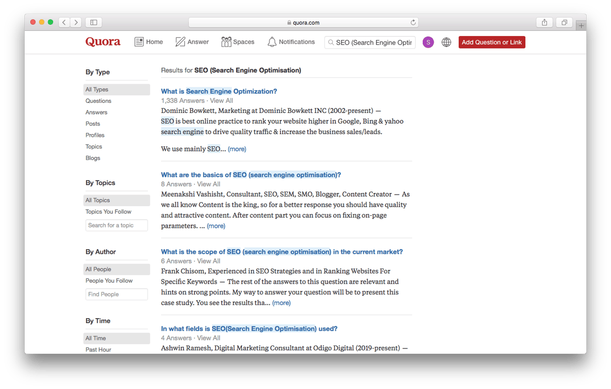 Preguntas sobre SEO en Quora Forum