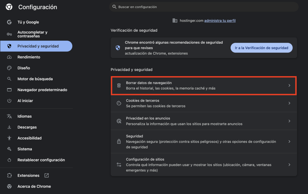 Configuración de Google Chrome