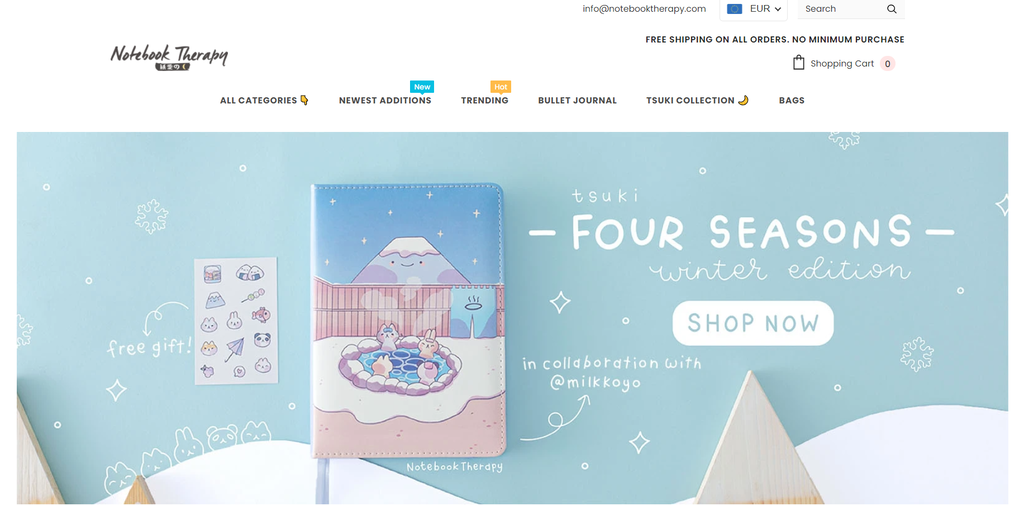 P&aacute;gina de inicio de Notebook Therapy, un negocio de dropshipping