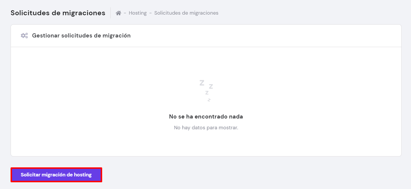 Solicitar migraci&oacute;n de hosting en el hPanel de Hostinger