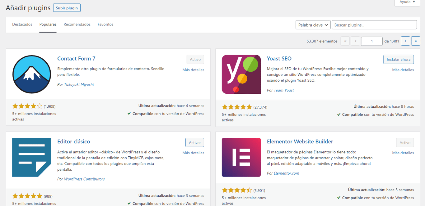 A&ntilde;adir plugins en WordPress