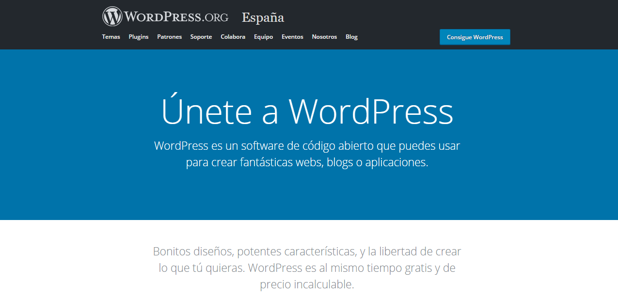 P&aacute;gina de inicio de WordPress.org