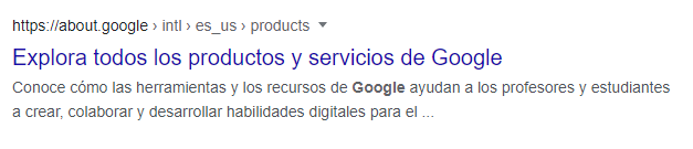 Ejemplo de resultado en la p&aacute;gina del motor de b&uacute;squeda Google