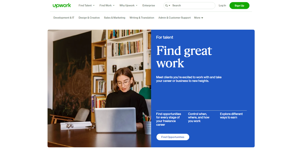 Página de inicio de Upwork, ejemplo del tipo de eCommerce Consumer to Business